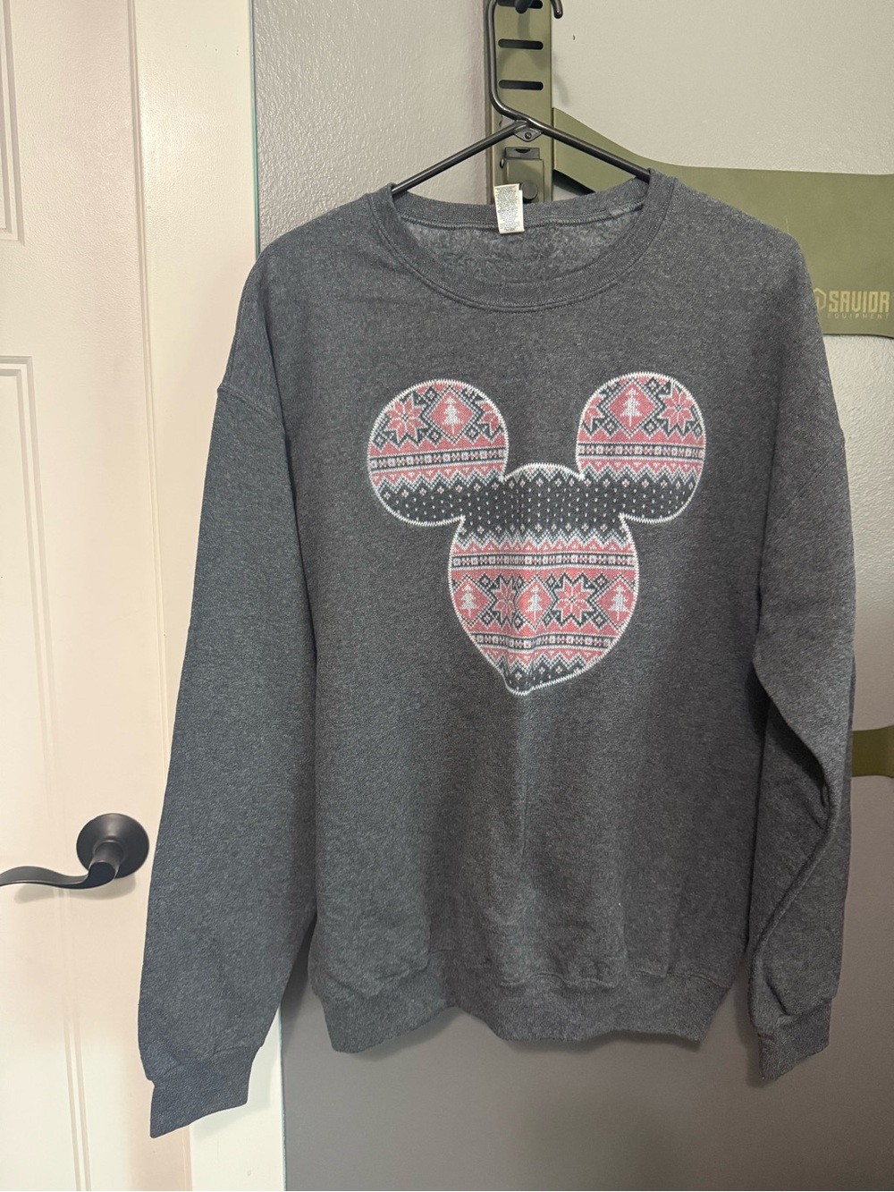 Charcoal Gray Crewneck Sweater with Festive Mickey Motif